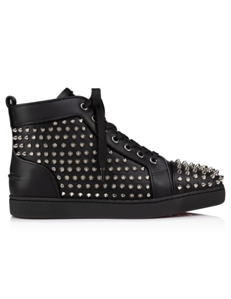 Fake Christian Louboutin Louis Night Spikes High-Top Sneakers Calf and Nappa Leather Black