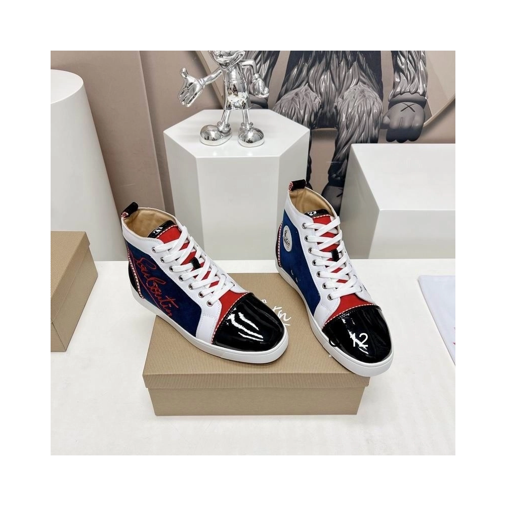 Discount Christian Louboutin Louis High-top Sneakers Suede and Leather Multicolor Outlet