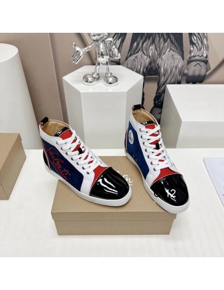 Discount Christian Louboutin Louis High-top Sneakers Suede and Leather Multicolor Outlet