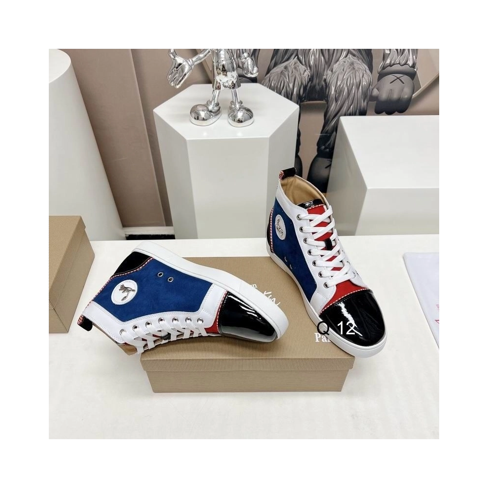 Discount Christian Louboutin Louis High-top Sneakers Suede and Leather Multicolor Outlet