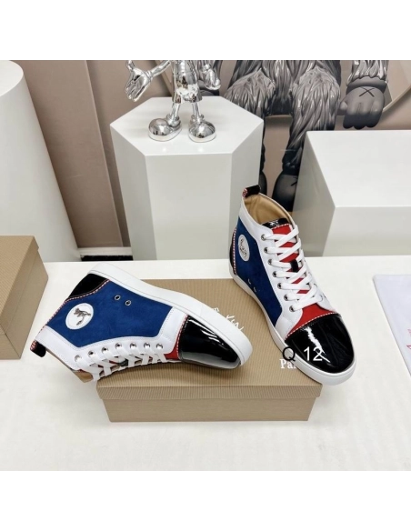 Discount Christian Louboutin Louis High-top Sneakers Suede and Leather Multicolor Outlet