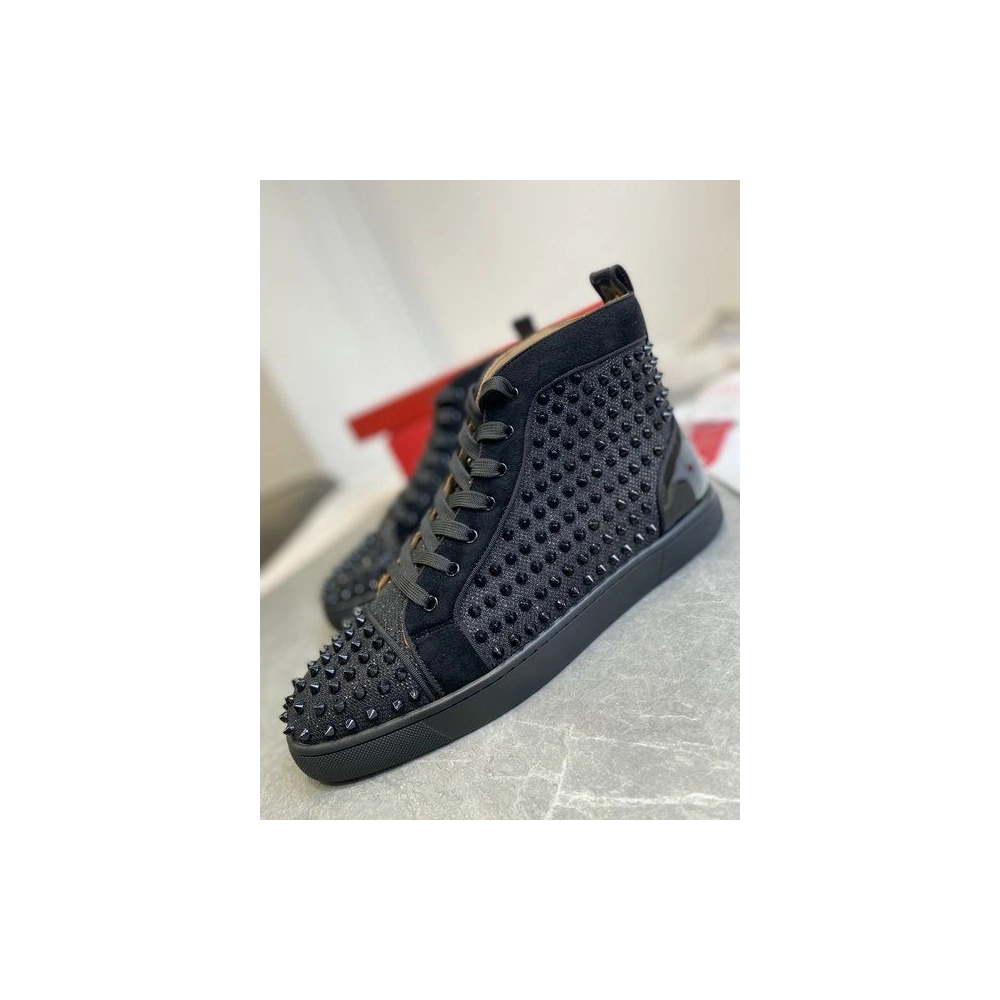 Replica Christian Louboutin Louis Orlato High-top Sneakers Veau Velours and Patent Leather Black