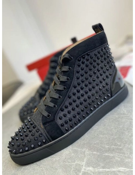 Replica Christian Louboutin Louis Orlato High-top Sneakers Veau Velours and Patent Leather Black