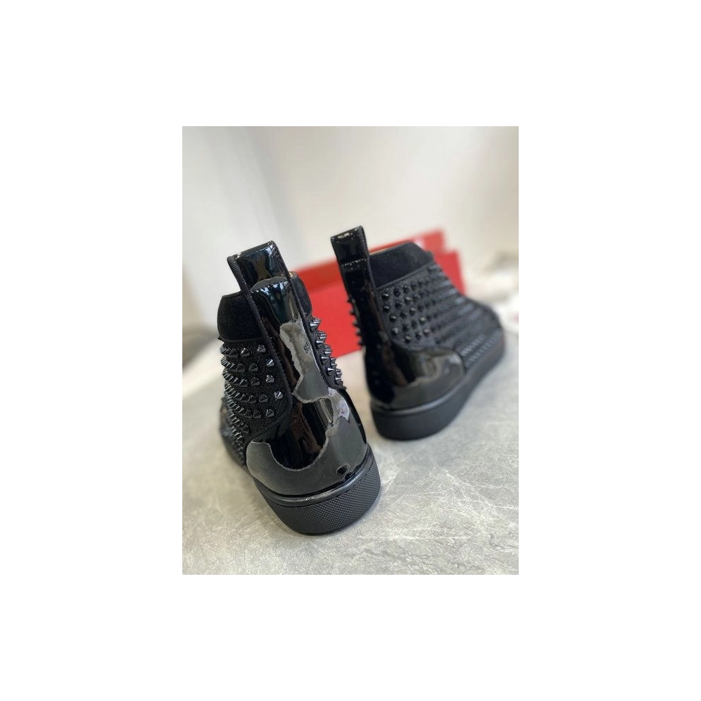 Replica Christian Louboutin Louis Orlato High-top Sneakers Veau Velours and Patent Leather Black
