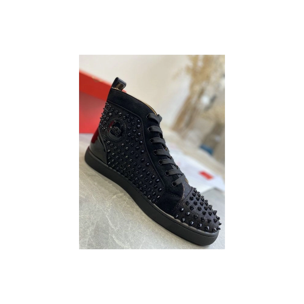 Replica Christian Louboutin Louis Orlato High-top Sneakers Veau Velours and Patent Leather Black