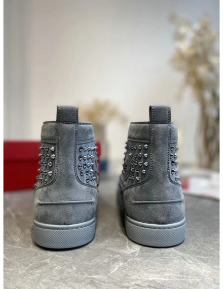 Knockoff Christian Louboutin Louis Orlato Spikes High-top Sneakers Veau Velours Gray
