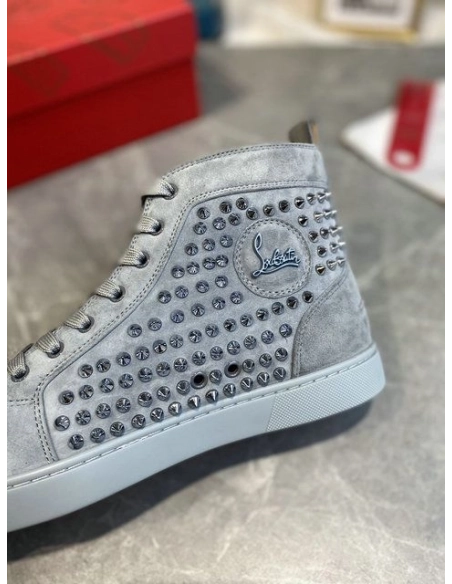 Knockoff Christian Louboutin Louis Orlato Spikes High-top Sneakers Veau Velours Gray