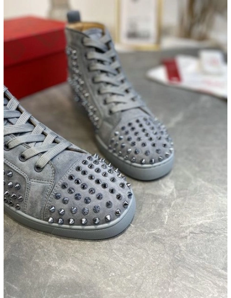 Knockoff Christian Louboutin Louis Orlato Spikes High-top Sneakers Veau Velours Gray