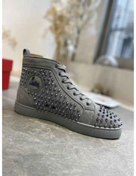 Knockoff Christian Louboutin Louis Orlato Spikes High-top Sneakers Veau Velours Gray