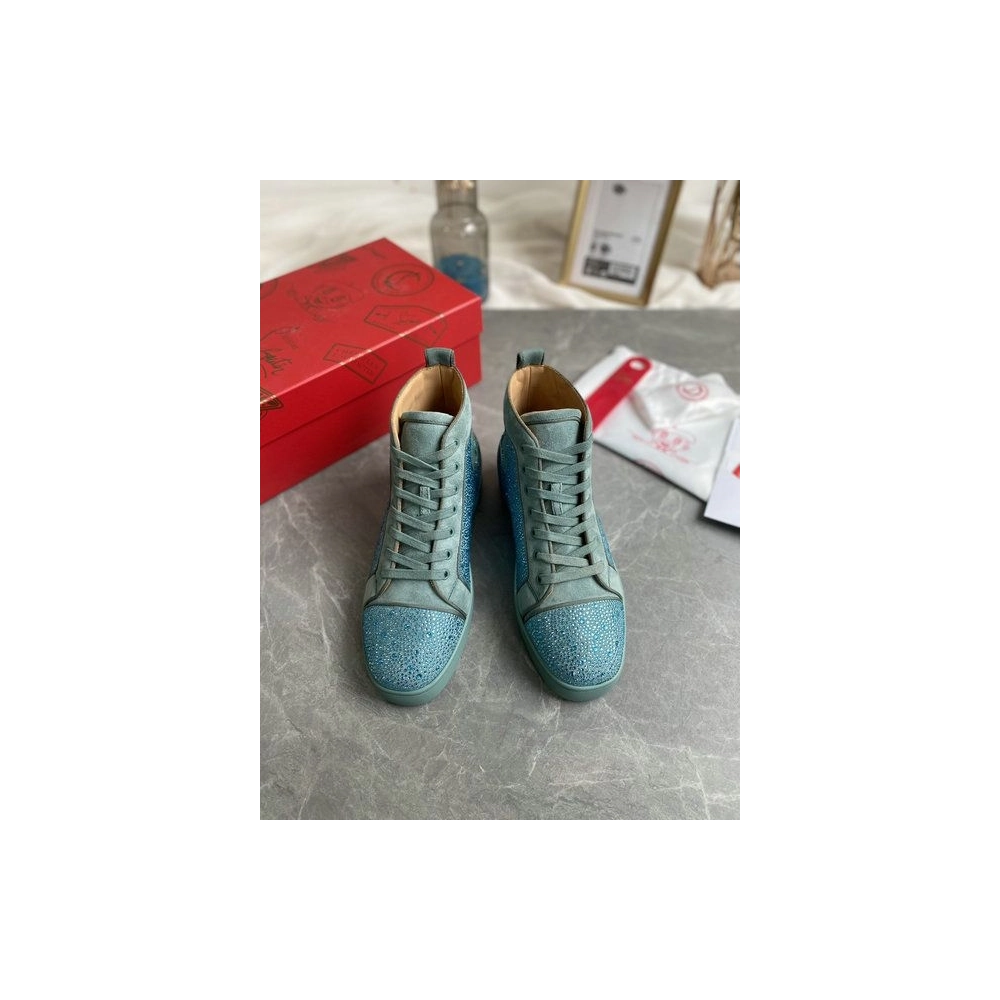Replica Christian Louboutin Louis Strass High-Top Sneakers Veau Velous and Strass Blue