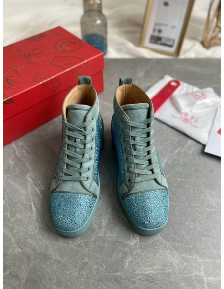 Replica Christian Louboutin Louis Strass High-Top Sneakers Veau Velous and Strass Blue