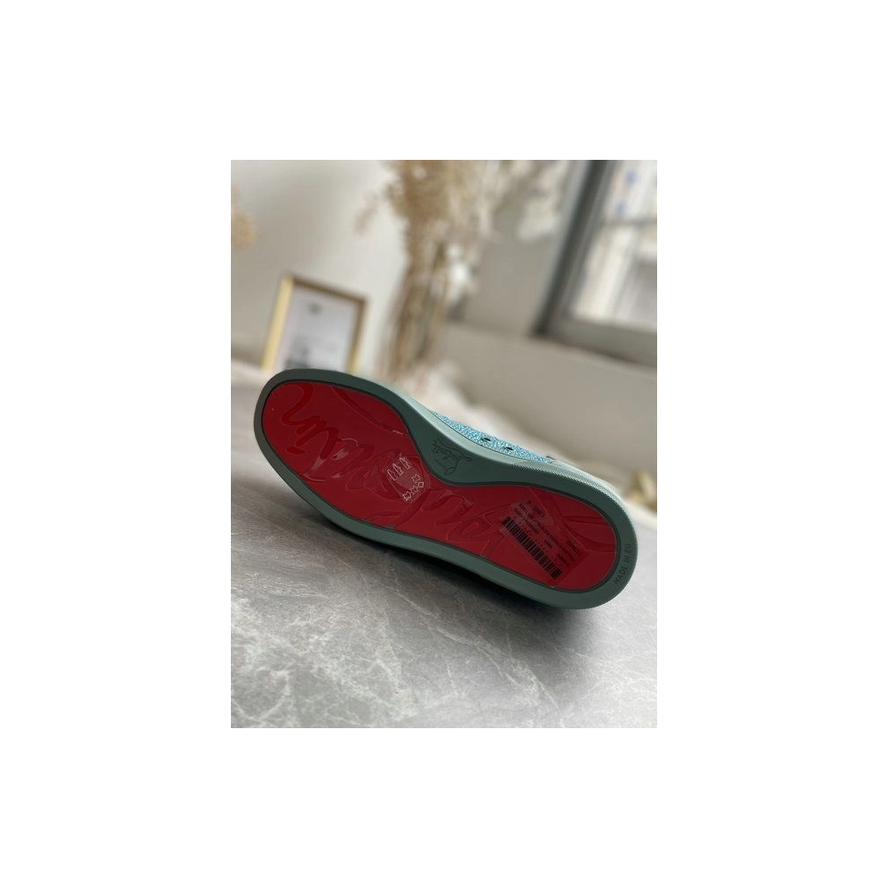 Replica Christian Louboutin Louis Strass High-Top Sneakers Veau Velous and Strass Blue