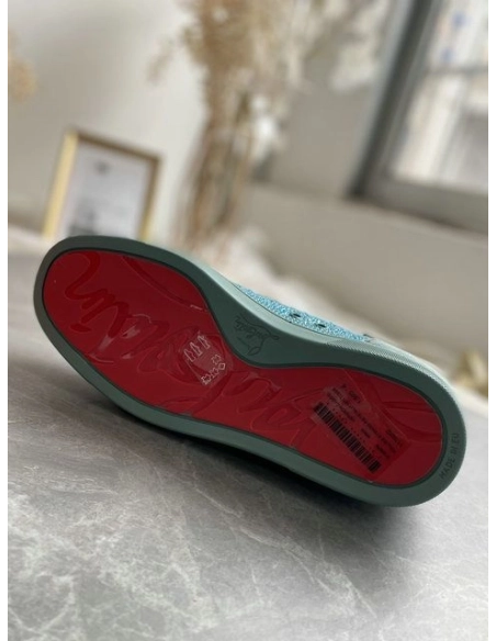 Replica Christian Louboutin Louis Strass High-Top Sneakers Veau Velous and Strass Blue