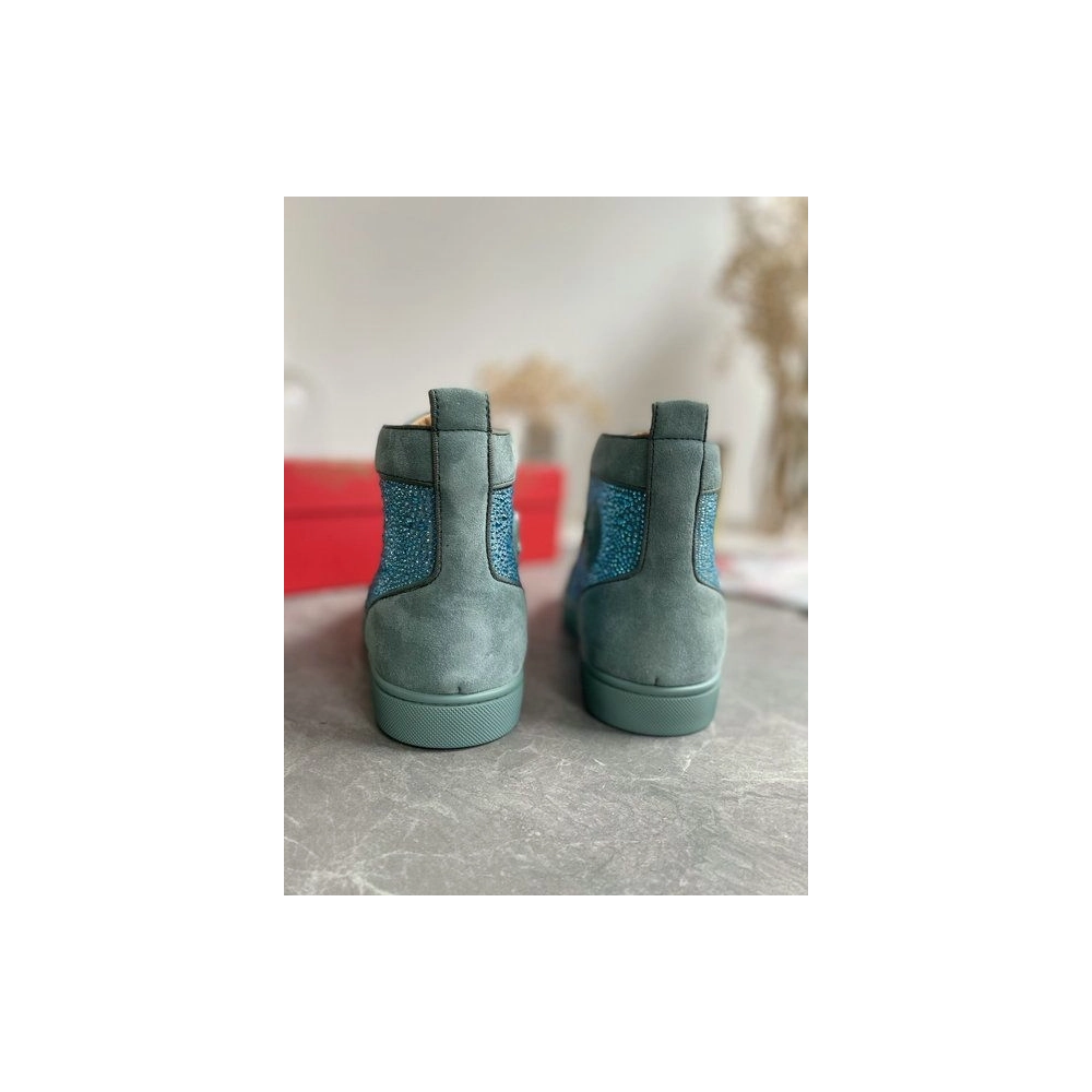 Replica Christian Louboutin Louis Strass High-Top Sneakers Veau Velous and Strass Blue