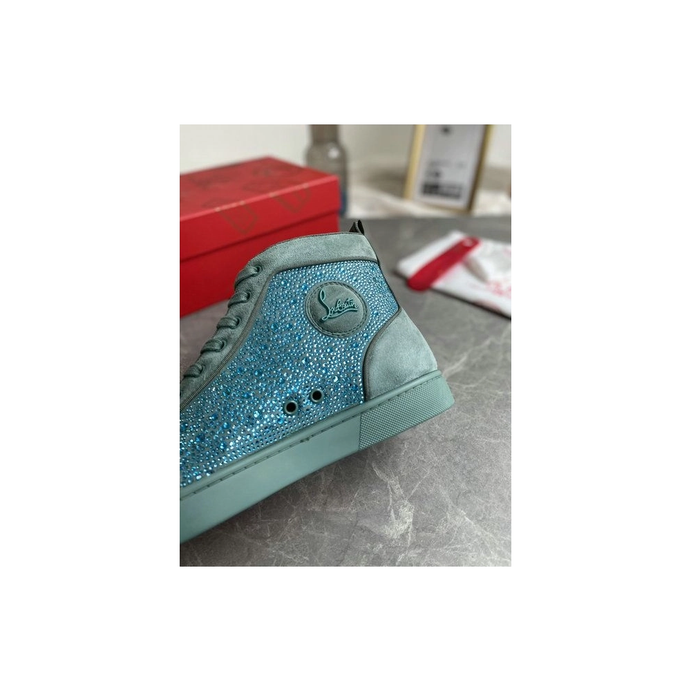 Replica Christian Louboutin Louis Strass High-Top Sneakers Veau Velous and Strass Blue