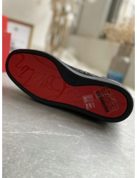 Replica Christian Louboutin Louis Strass High-Top Sneakers Black Leather and Strass
