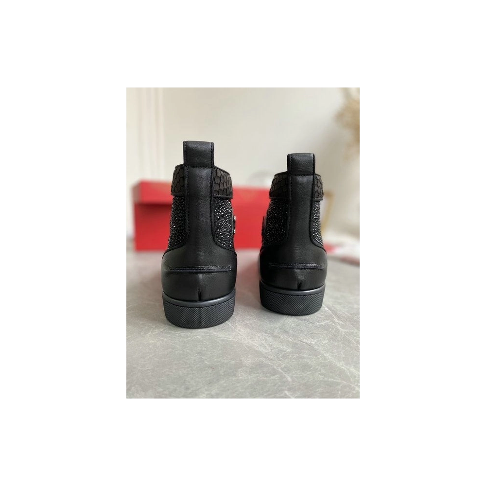 Replica Christian Louboutin Louis Strass High-Top Sneakers Black Leather and Strass