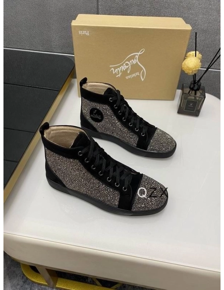 Replica Christian Louboutin Louis Strass High-top Sneakers Suede Black