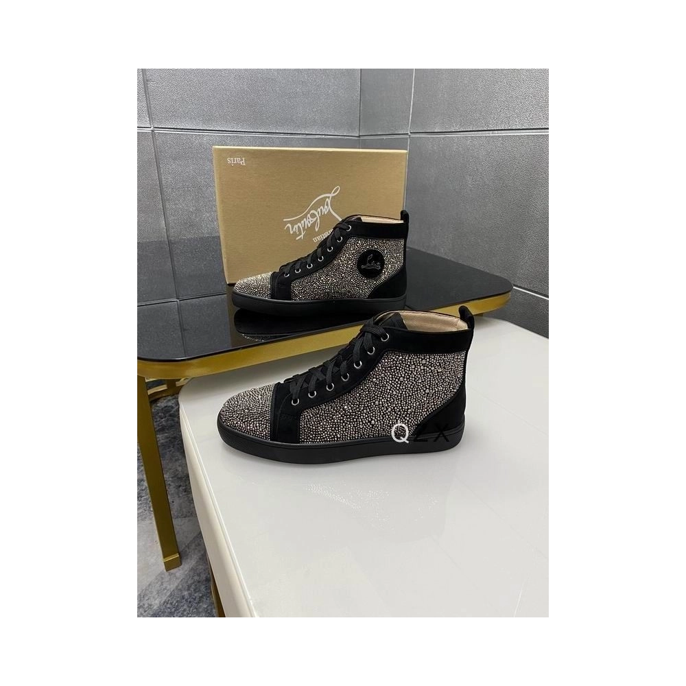 Replica Christian Louboutin Louis Strass High-top Sneakers Suede Black