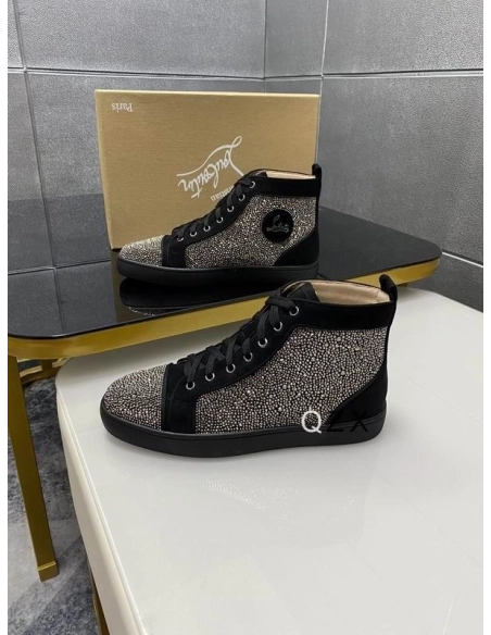 Replica Christian Louboutin Louis Strass High-top Sneakers Suede Black