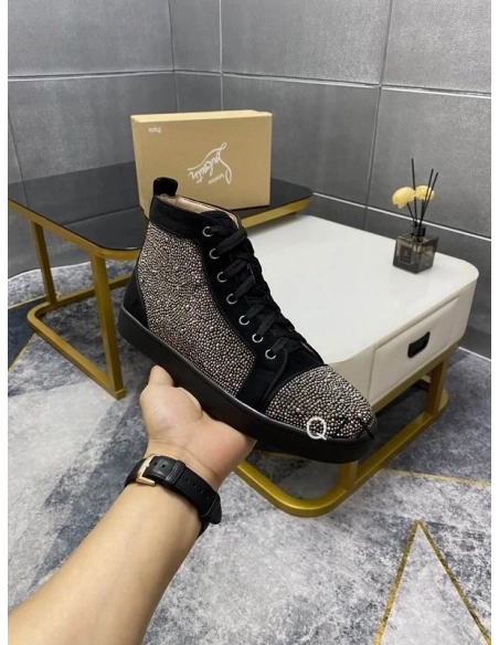Replica Christian Louboutin Louis Strass High-top Sneakers Suede Black