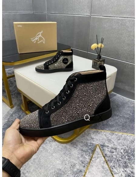 Replica Christian Louboutin Louis Strass High-top Sneakers Suede Black