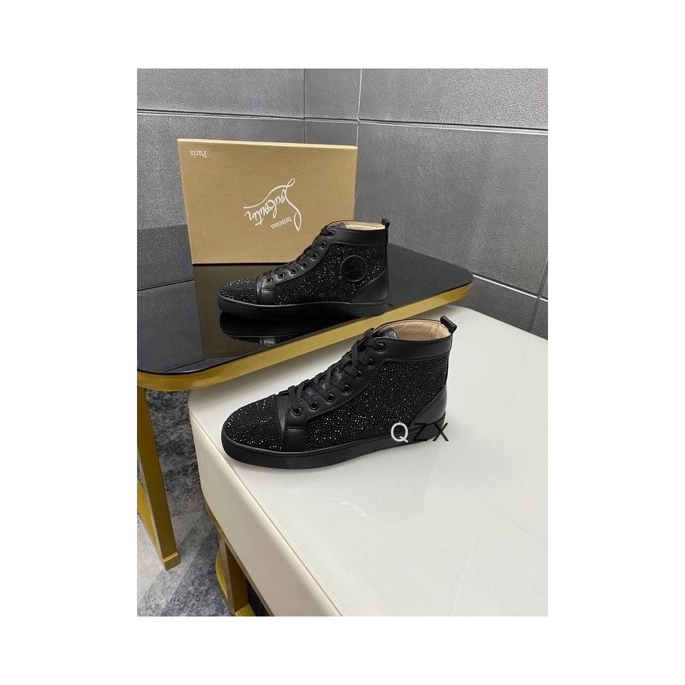Fake Christian Louboutin Louis Strass High-top Sneakers Calfskin All Black