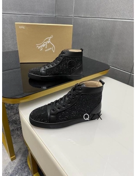 Fake Christian Louboutin Louis Strass High-top Sneakers Calfskin All Black