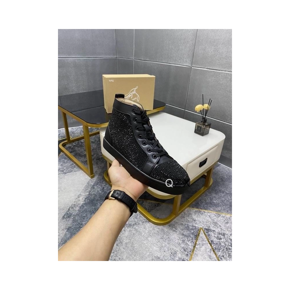 Fake Christian Louboutin Louis Strass High-top Sneakers Calfskin All Black