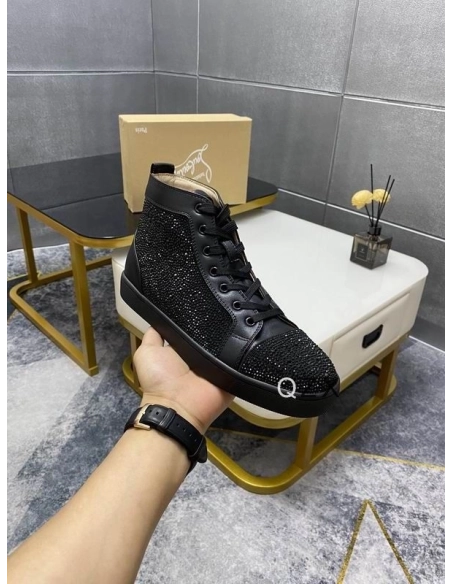 Fake Christian Louboutin Louis Strass High-top Sneakers Calfskin All Black