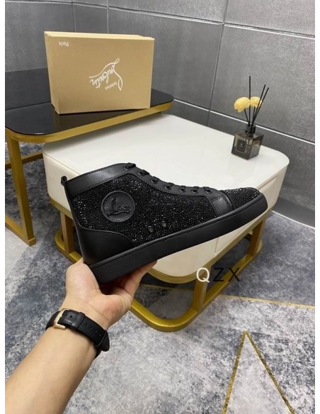 Fake Christian Louboutin Louis Strass High-top Sneakers Calfskin All Black