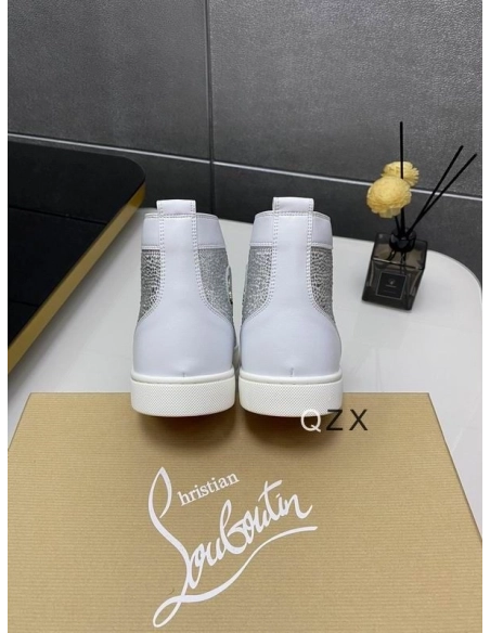Replica Christian Louboutin Louis Strass High-top Sneakers Calfskin White