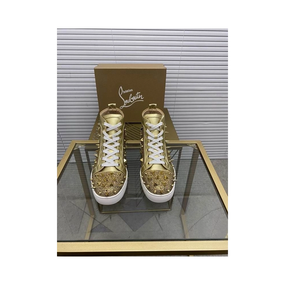 Replica Christian Louboutin Louis Pik Pik Spikes Flat High-top Sneakers, Fake Christian Louboutin Shoes