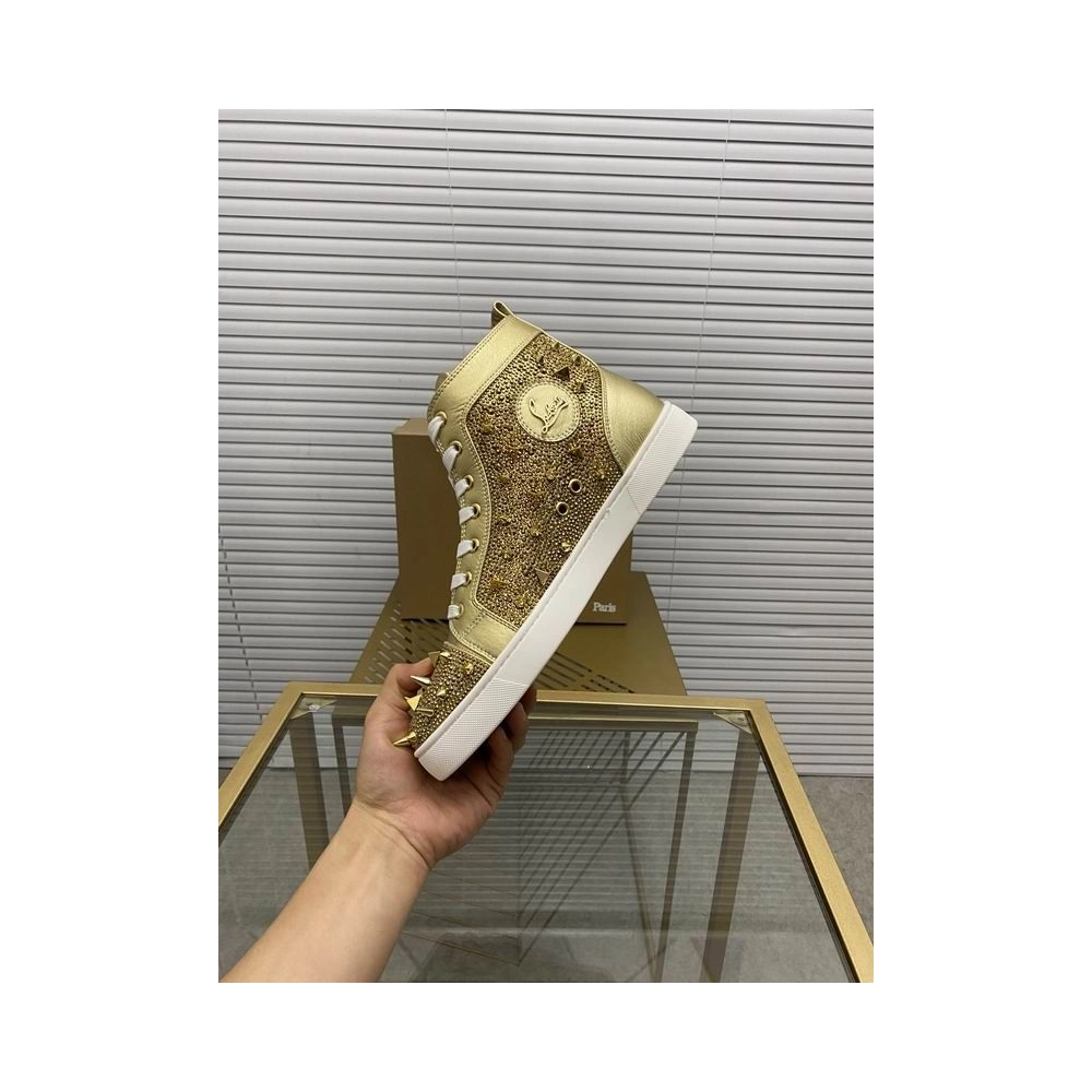 Replica Christian Louboutin Louis Pik Pik Spikes Flat High-top Sneakers, Fake Christian Louboutin Shoes