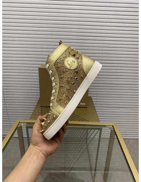 Replica Christian Louboutin Louis Pik Pik Spikes Flat High-top Sneakers, Fake Christian Louboutin Shoes