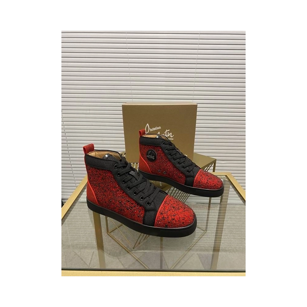 Cheap Christian Louboutin Louis Orlato Flat Glitter High-Top Sneakers Sale Online,  Discount CL Shoes