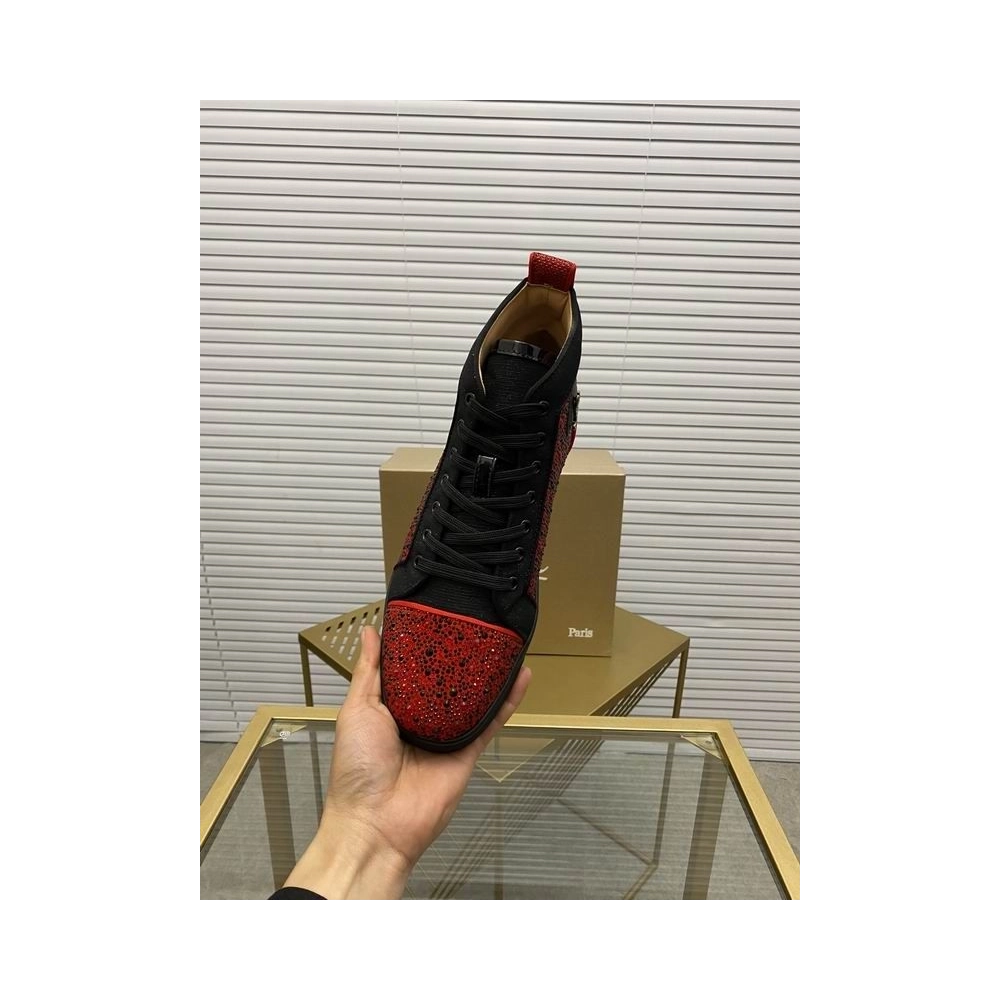 Cheap Christian Louboutin Louis Orlato Flat Glitter High-Top Sneakers Sale Online,  Discount CL Shoes