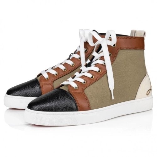 Knockoff Christian Louboutin Fun Louis High-Top Sneakers Calf Leather And Olona Canva Multicolor
