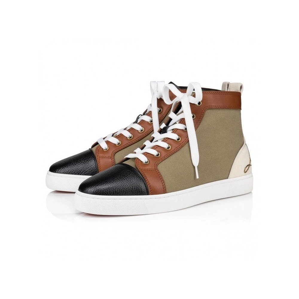 Knockoff Christian Louboutin Fun Louis High-Top Sneakers Calf Leather And Olona Canva Multicolor