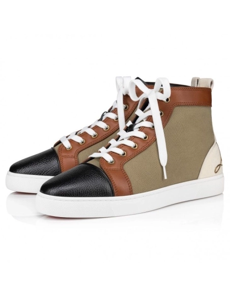 Knockoff Christian Louboutin Fun Louis High-Top Sneakers Calf Leather And Olona Canva Multicolor