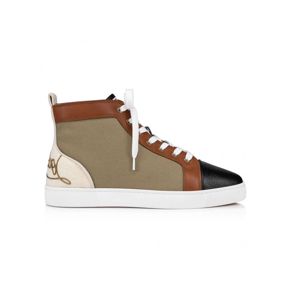 Knockoff Christian Louboutin Fun Louis High-Top Sneakers Calf Leather And Olona Canva Multicolor