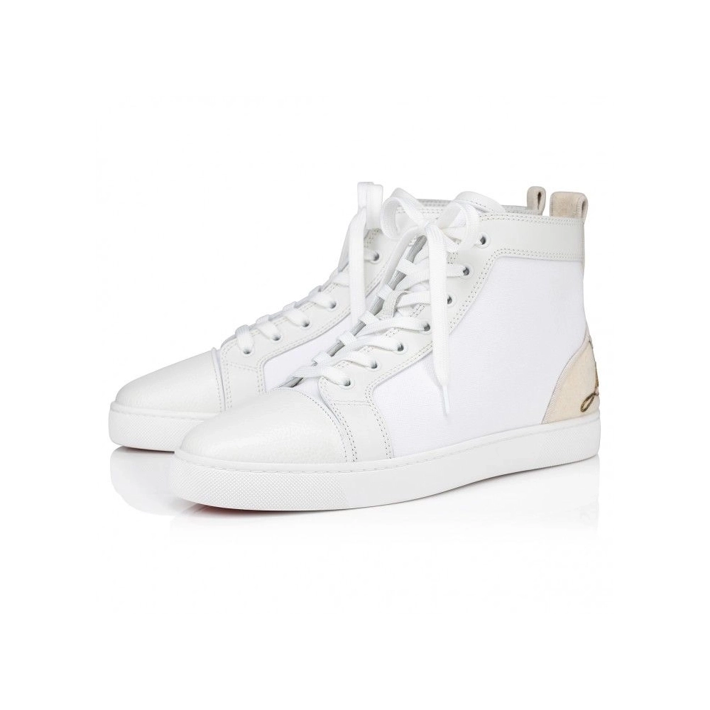 Replica Christian Louboutin Fun Louis High-Top Sneakers Olona Canva White, Fake Christian Louboutin Shoes