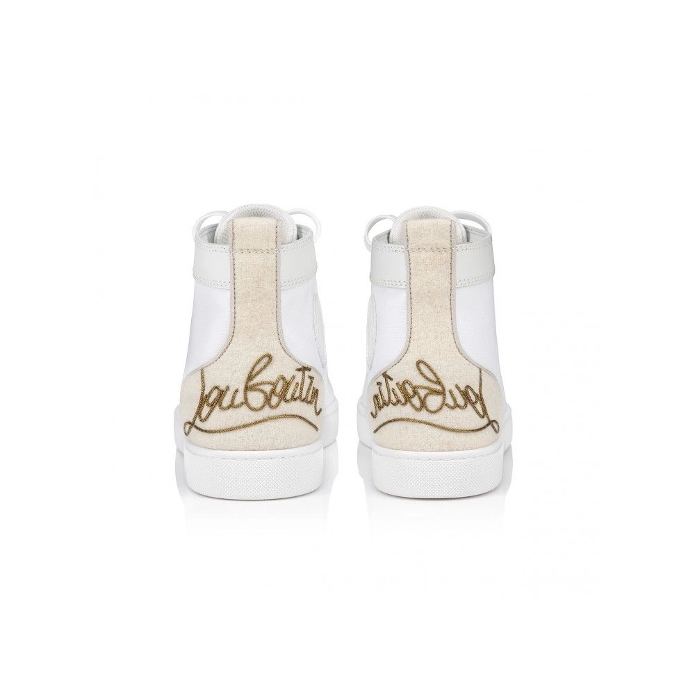 Replica Christian Louboutin Fun Louis High-Top Sneakers Olona Canva White, Fake Christian Louboutin Shoes