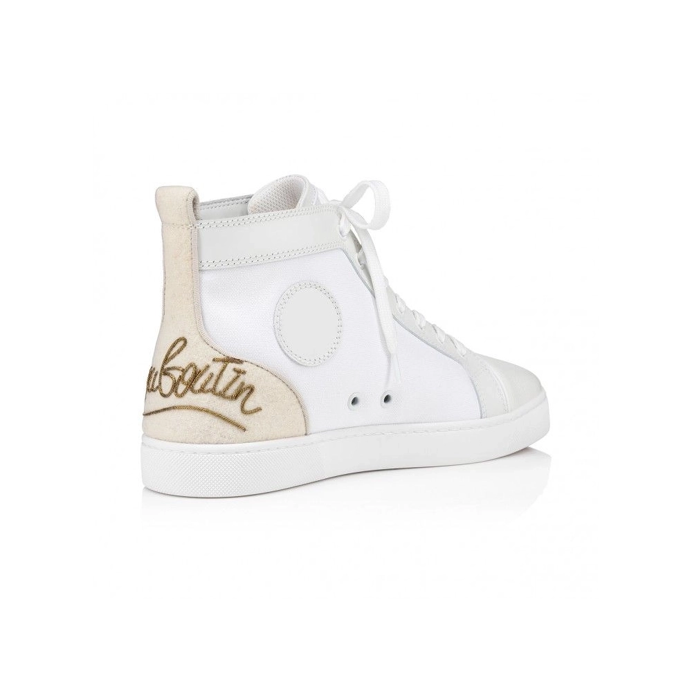 Replica Christian Louboutin Fun Louis High-Top Sneakers Olona Canva White, Fake Christian Louboutin Shoes