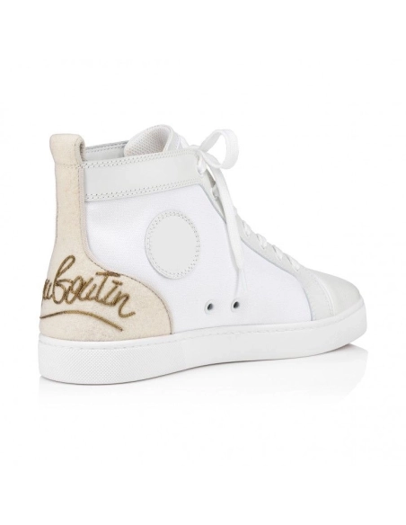 Replica Christian Louboutin Fun Louis High-Top Sneakers Olona Canva White, Fake Christian Louboutin Shoes