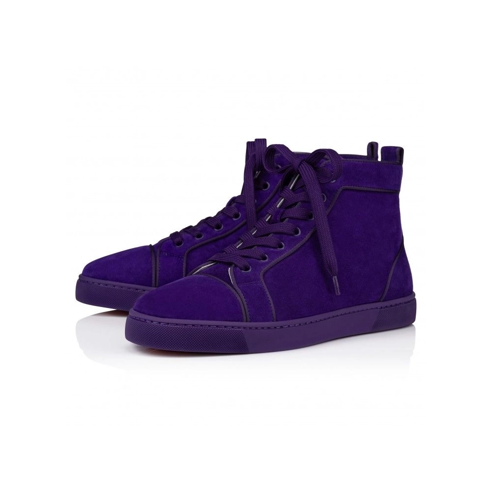 Discount Christian Louboutin Louis Orlato High-Top Sneakers Veau Velours Jacaranda Outlet, Cheap CL Shoes for Sale