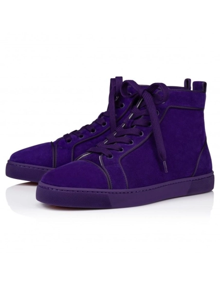 Discount Christian Louboutin Louis Orlato High-Top Sneakers Veau Velours Jacaranda Outlet, Cheap CL Shoes for Sale