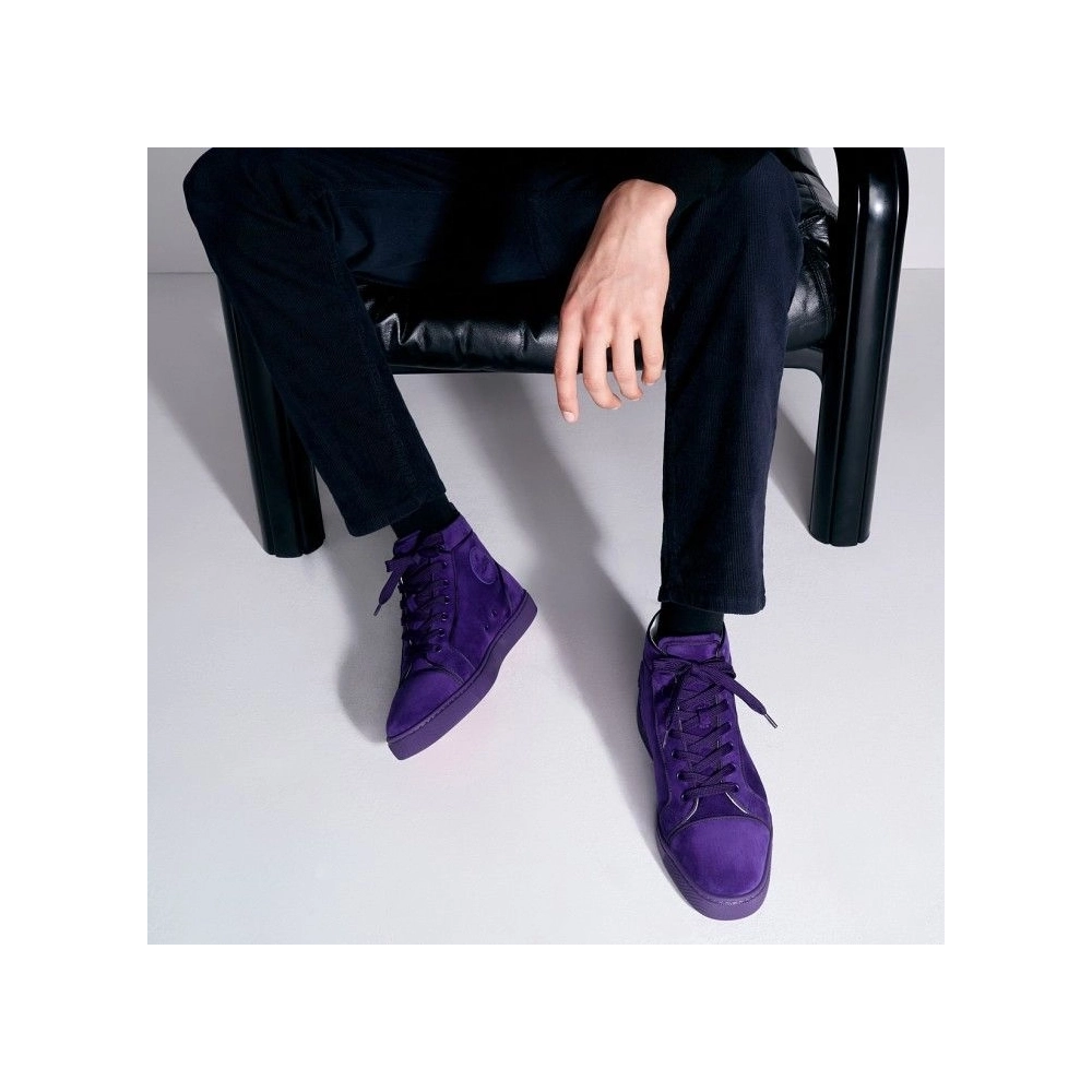 Discount Christian Louboutin Louis Orlato High-Top Sneakers Veau Velours Jacaranda Outlet, Cheap CL Shoes for Sale