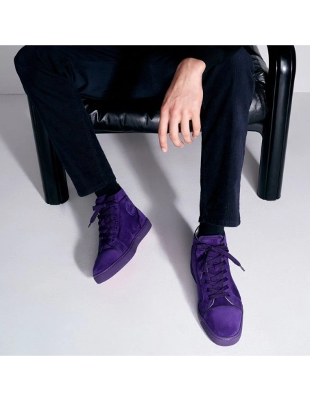 Discount Christian Louboutin Louis Orlato High-Top Sneakers Veau Velours Jacaranda Outlet, Cheap CL Shoes for Sale