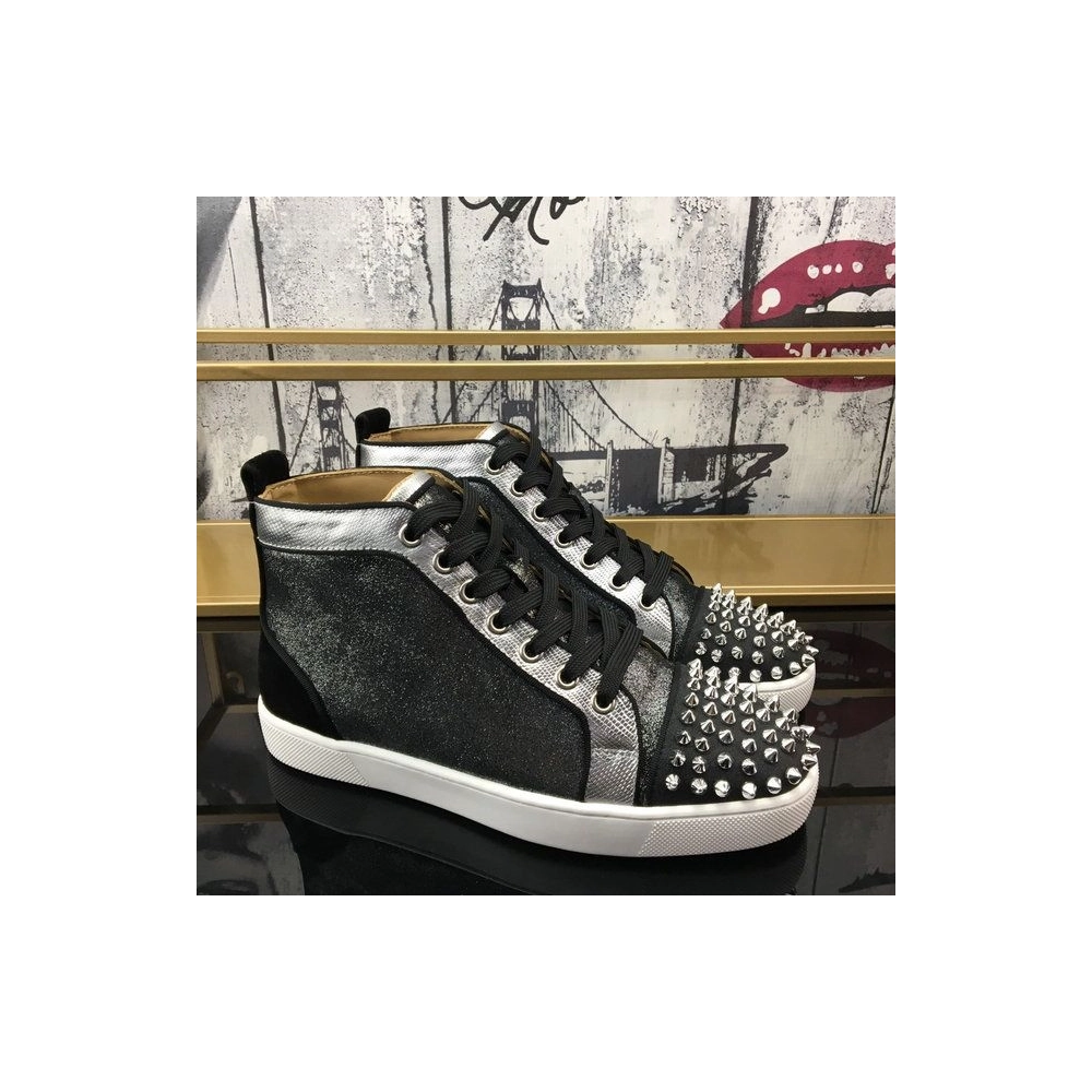 Christian Louboutin Lou Spikes Oralto High-top Sneakers Nubuck And Leather Black Outlet Sale